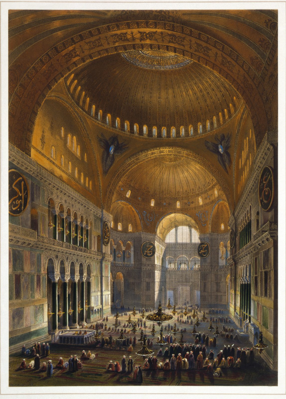 La grande nef de Sainte-Sophie vers 1852, lithographie de Louis Haghe d'après Gaspare Fossati