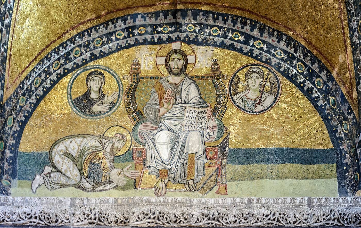 Mosaïque de la Porte Impériale : l'empereur Léon VI prosterné aux pieds du Christ